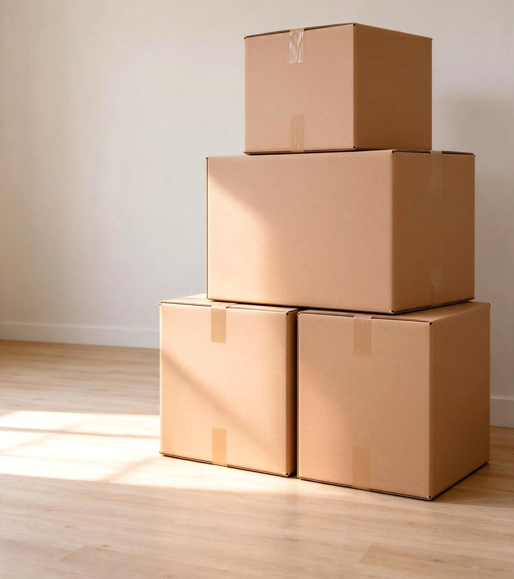 Sorgfältig verpackte Umzugskartons in hellem Tageslicht